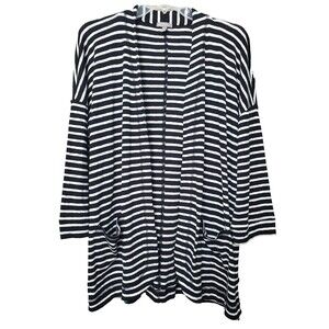 T by Talbots Cotton Blend Black/White Striped Open Lightweight Cardigan Size LP